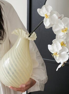 ladylike 法式奶油玻璃花瓶高级感水滴百褶 餐厅水培器皿鲜花插花