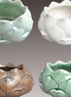 莲花香炉家用室内陶瓷佛具供香上香供佛线香供奉烧插碗白瓷熏香小
