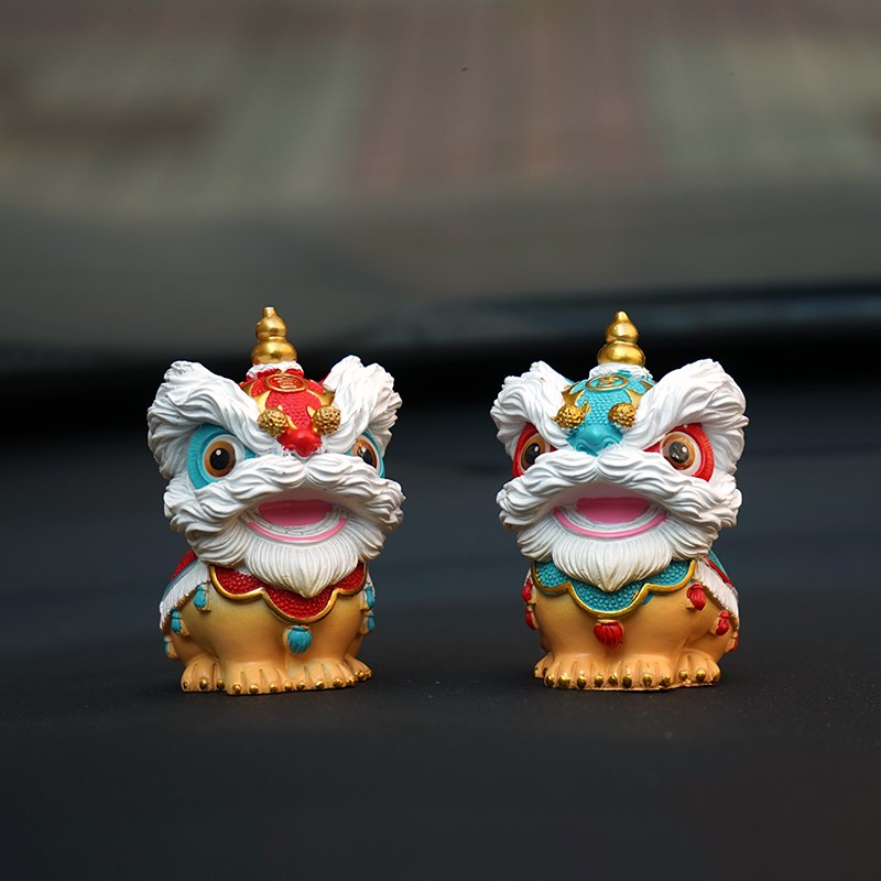 国风醒狮汽车小摆件车载内u舞狮可爱减压中控台窗边摆放装饰品新