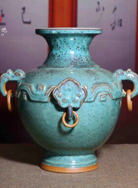 禹州钧瓷花瓶复古中式家居装饰品陶瓷器古典摆件青铜色炉钧华泰鼎