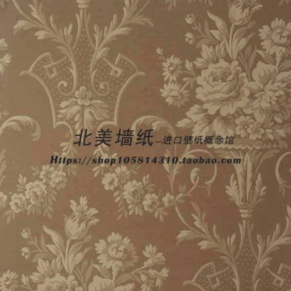 美国进口WQ纯纸墙纸复古欧式浅卡其色大马士革客厅卧室背景墙壁纸