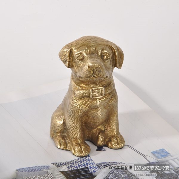 印度进口纯铜黄铜手工狗摆件北欧美式招财旺财生肖狗桌面装饰摆设