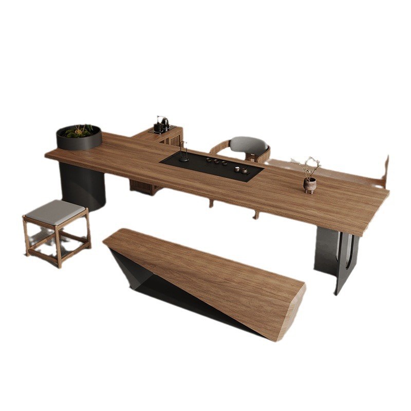 实木大板带茶盘茶桌椅组合新中y式功夫泡茶商务茶台办公室茶室禅