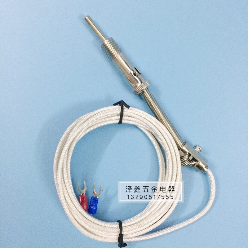 K型压簧温控感温线 卡簧热电偶PT100型J温度传感器压簧热电阻3米2