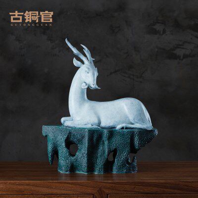 古铜官 《清眠》吉祥铜鹿摆件客厅入户玄关艺术品书房家居装饰品