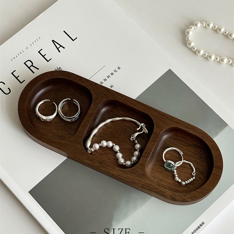 玄关装饰摆件香薰托盘首饰展示架杂物收纳托盘实木W高级感拍照道