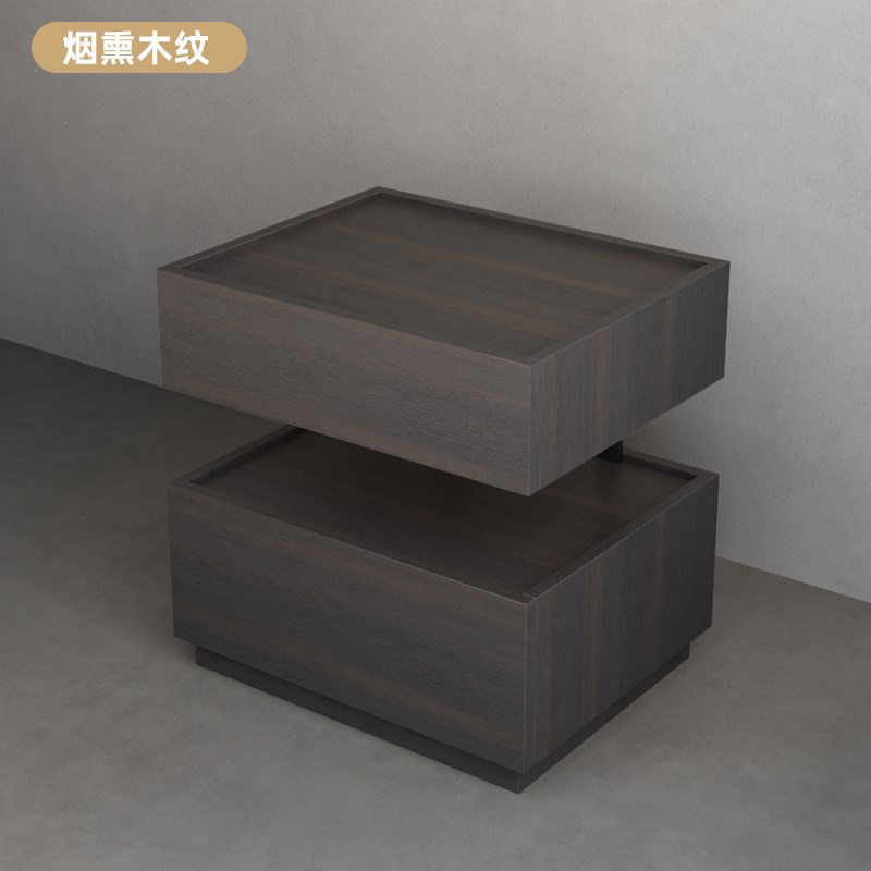 现代简约床头柜无线充多层实木储物柜感应灯高级床U头悬浮柜子定