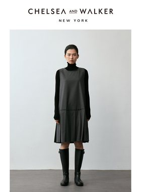 Chelsea and Walker羊毛百褶背心连衣裙女2025秋冬新款内搭裙子