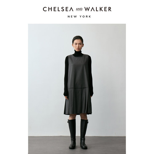 Chelsea and Walker羊毛百褶背心连衣裙女2025秋冬新款内搭裙子