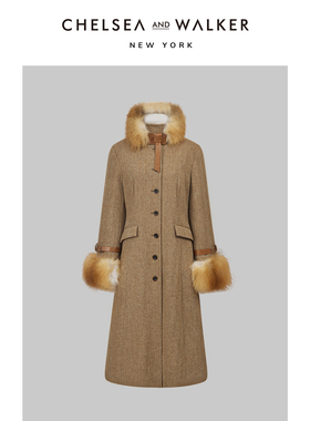Chelsea and Walker新年战袍大衣复古感狐狸毛领收腰全羊毛外套