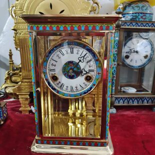 珐琅彩镀金座钟机械报时台钟老式 发条台钟
