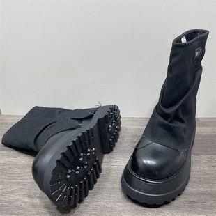 炸街裤 断码 新款 西部牛仔靴套筒短靴女秋季 管靴厚底马丁靴 处理时尚