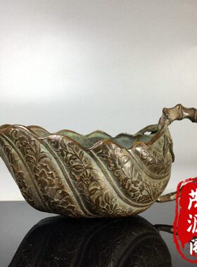 古玩纯铜雕刻花纹金枝玉叶圣水杯酒杯仿古老物件供佛杯家居摆件