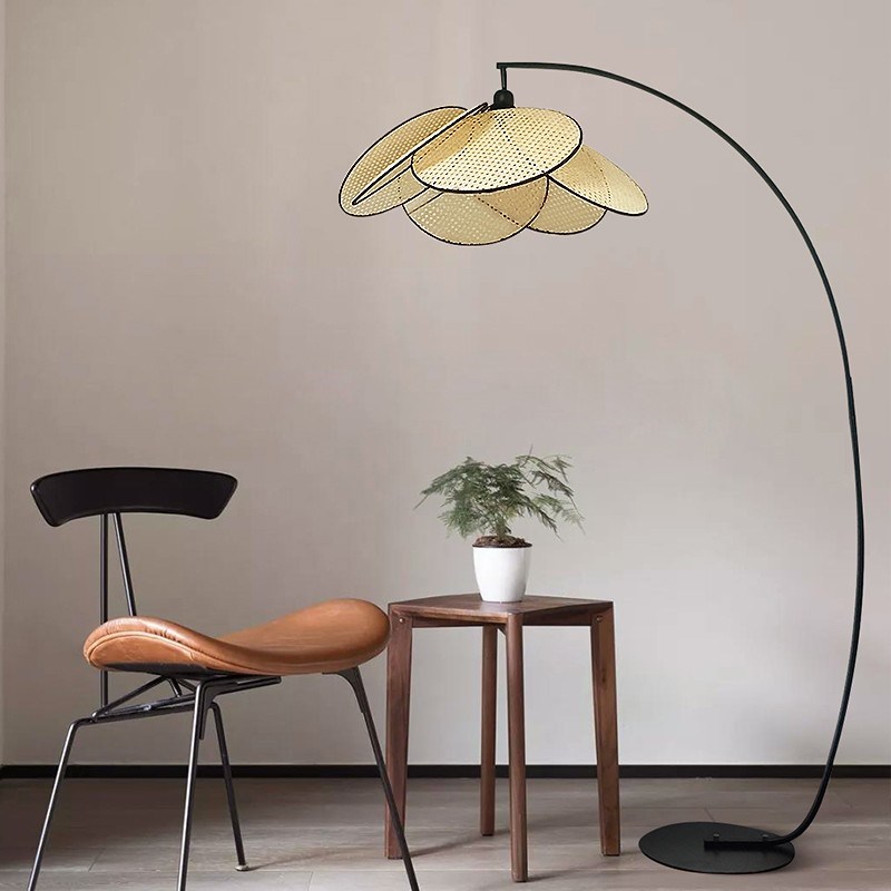 新中式侘寂风山葵落地p灯卧室极简书房茶几复古手工藤编客厅钓鱼