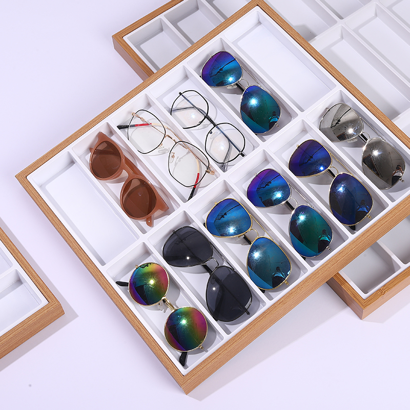 便雅花梨木纹白色多格眼镜收纳盘眼镜展示陈列道R具太阳镜墨镜展