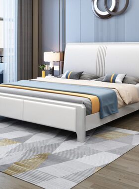 婚床白色实木床现代简约1.5米1.8米双人床储物床软包主卧北欧轻奢