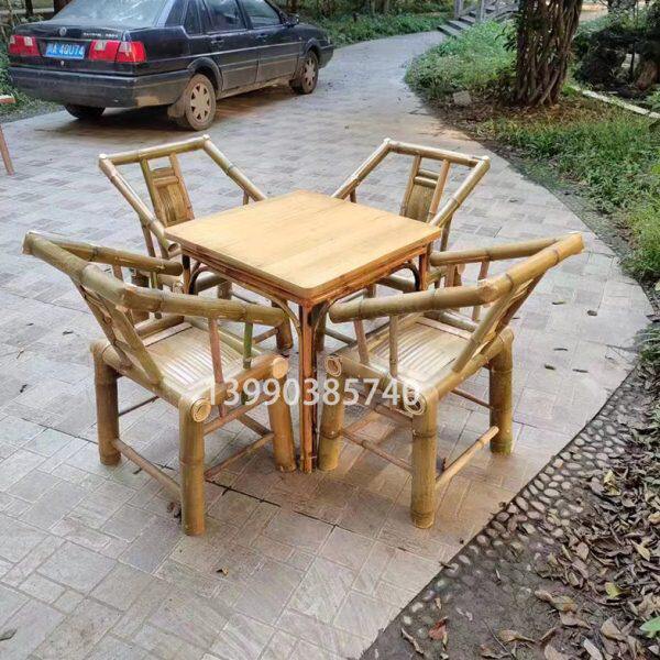 老式竹桌椅组合户外庭院竹桌椅竹茶几竹编桌椅子烧烤店火锅桌商用