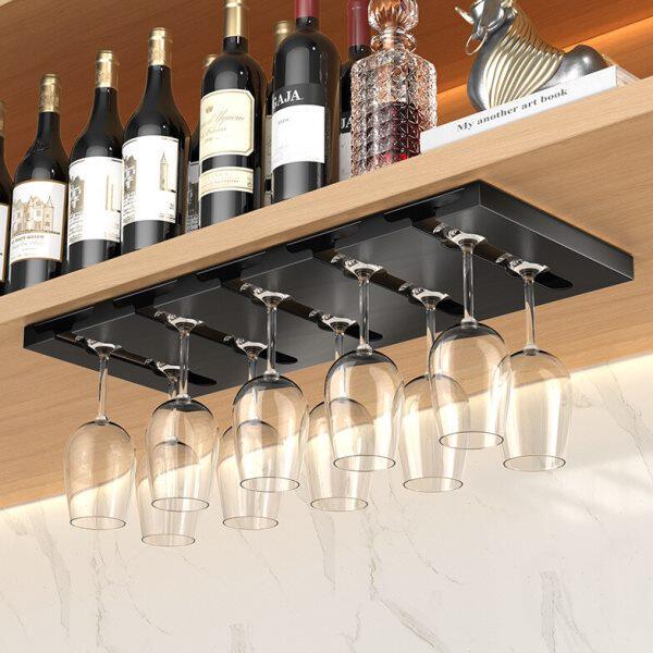 免打孔高脚杯收纳挂架红酒杯玻璃杯支架酒柜厨房吊柜顶部酒杯挂钩
