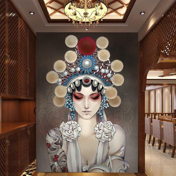 8D京剧脸谱墙纸中国风戏剧花旦壁纸卧室餐厅玄关走廊大型壁画