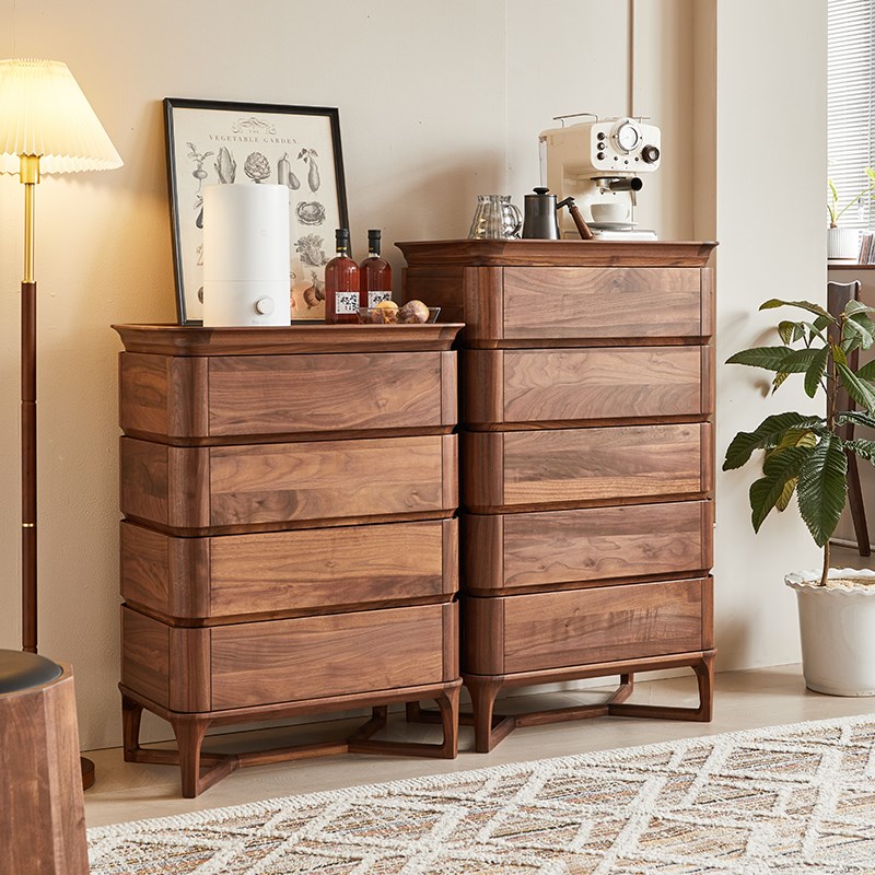 北美黑胡桃木五斗柜意o式轻奢抽屉柜简约收纳储物柜卧室全实木斗