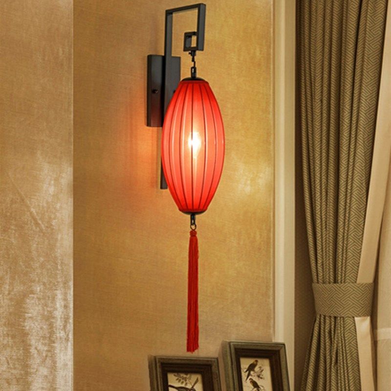 新中式壁灯e客厅卧室床头壁灯仿古走廊过道红色灯笼壁灯庭院工程