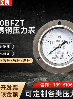 带/0不锈钢耐震压力表160T向1.压力表/6Mpa6ZY-轴/BF.40边0不锈钢