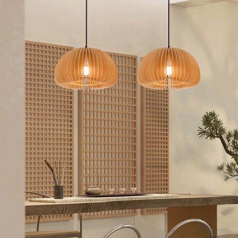 日式餐厅南瓜灯木艺小餐吊u灯创意复古吧台灯民宿装饰饭桌灯书房