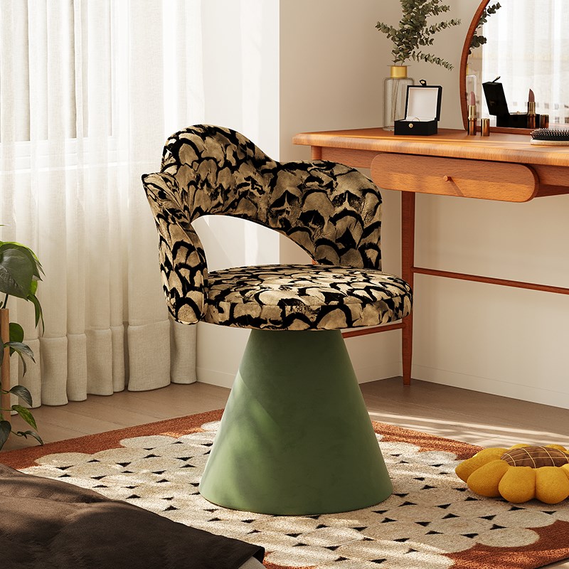 中古风靠背化妆台凳子卧室女生化妆椅子轻奢高级U感花瓣椅可旋转