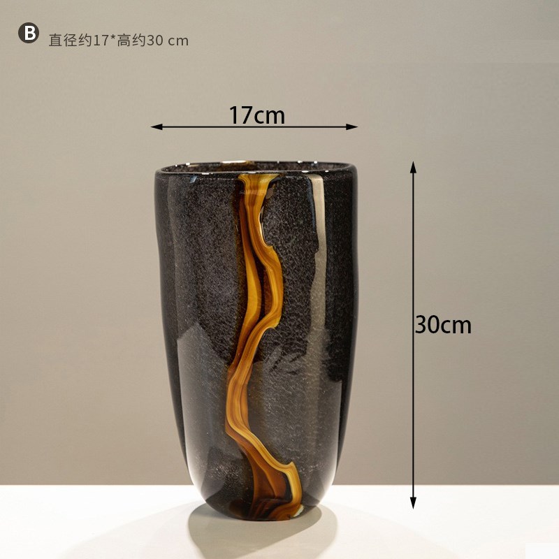 岩浆流黑色玻璃花瓶果盘敞口加厚水培H插花器轻奢家居酒店软装摆