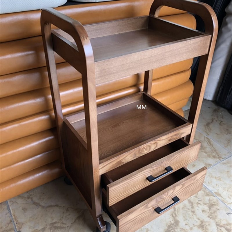 美容院欧式实木质工具车双层抽屉木推车木质美容美甲X美发纹绣推