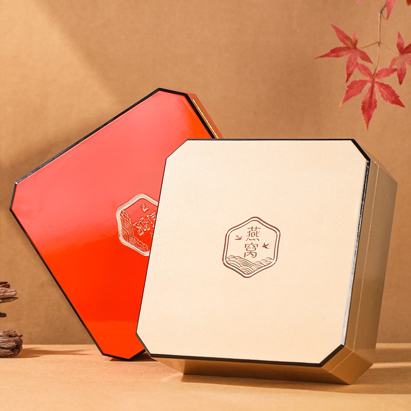 高档香槟金色橙色八角礼盒燕窝包装盒木盒25R0克盒子圆八角内盒