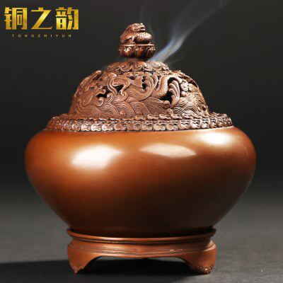纯铜紫铜带底钵式炉熏香炉纯手工仿古三件套香道用具家居装饰摆件