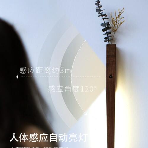 黑胡桃木墙上花器装饰灯壁灯感应灯磁吸免布线充电式小夜灯氛围灯