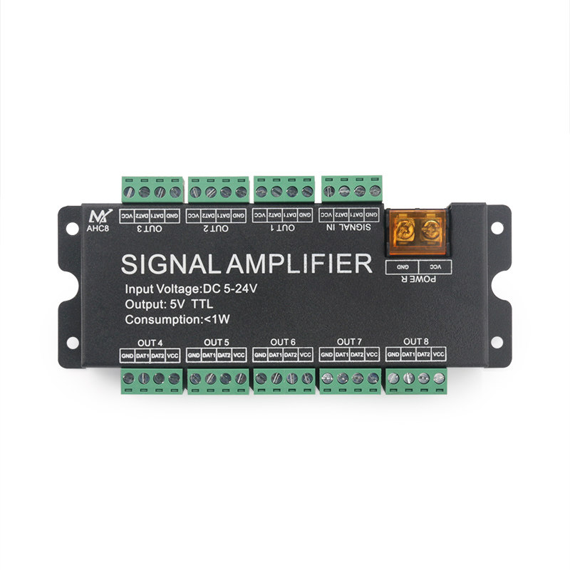 AHC8通道幻彩灯带分控器WS2811/2812B/16703全彩信号同步放大器5V