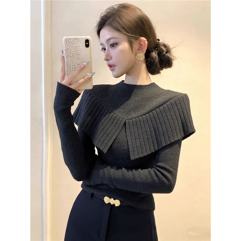 藏蓝色拼接针织衫2025冬季气质轻奢高级感独特漂亮收腰内搭上衣女,女装/女士精品,POLO衫,淘宝优惠券,粉丝福利购,淘宝优惠卷