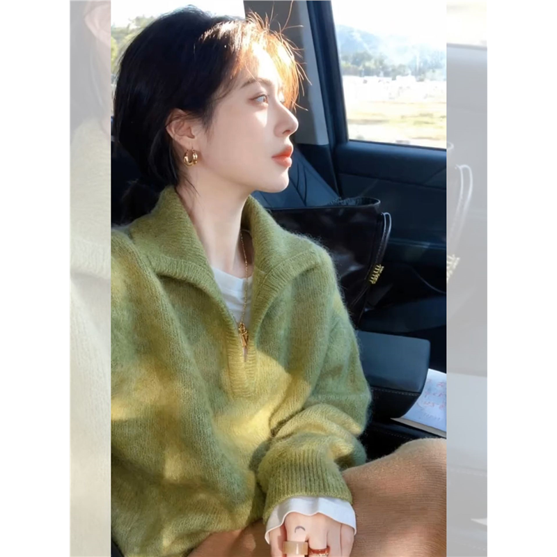 多巴胺绿色半开翻领慵懒宽松针织衫毛衣女冬季加厚可外穿内搭上衣,女装/女士精品,POLO衫,淘宝优惠券,粉丝福利购,淘宝优惠卷
