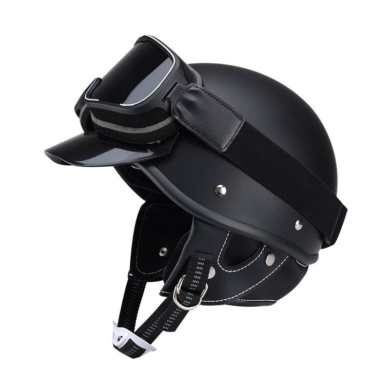 日式复古头盔3C认证男女士漆面皮面半盔摩托踏板电动车四季安全帽