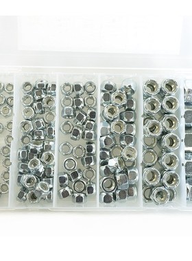 150pcs 环保蓝白锌碳钢Q195  ANSI/ASM厚型六角尼龙锁紧螺母套装