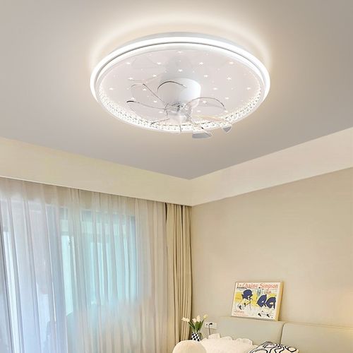 卧室圆形吸顶吊扇灯360度摇头变频电机全光谱护眼光源太空人风扇