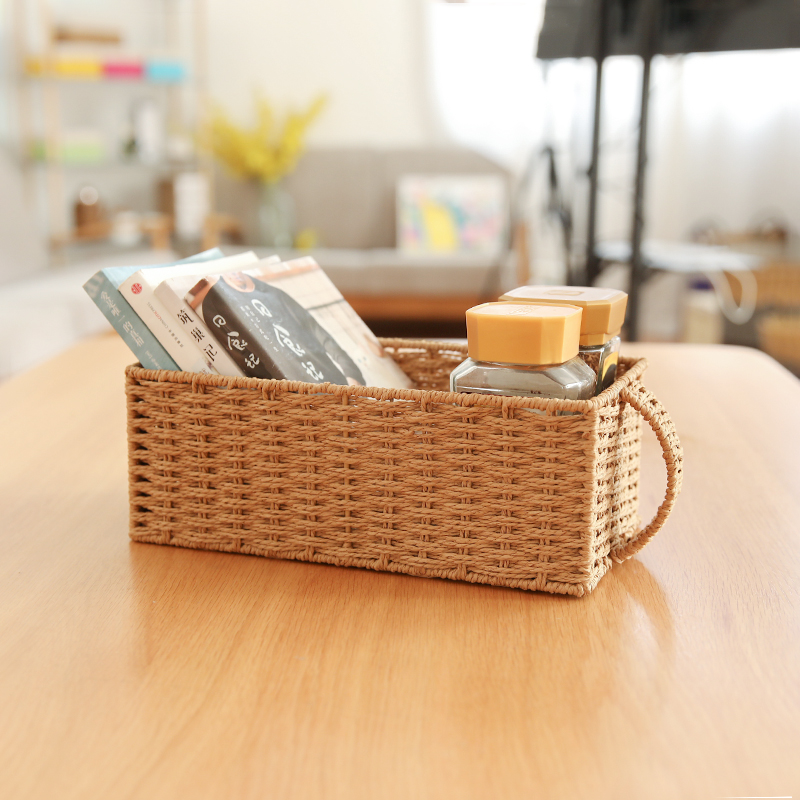 把手抽屉式收纳筐桌面遥控器储物盒藤编化妆品收纳盒客厅零食钥匙