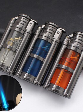 DC22E-1/2创意时尚直冲可视气体打火机金属防风充气点烟器