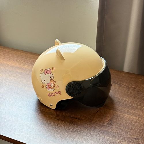 新国标儿童电动车头盔可爱卡通KT小猫儿童安全帽夏季滑板车半盔