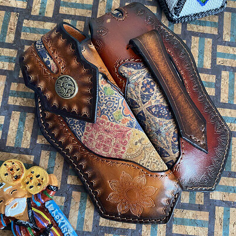 刀套新款保护套刀鞘刀套进口植鞣牛皮小折叠刀刀套刀鞘纯手工制作