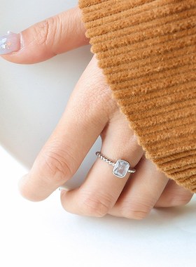 欧美复古风小众设计感方块锆石黄铜材质戒指独特个性潮流开口指环