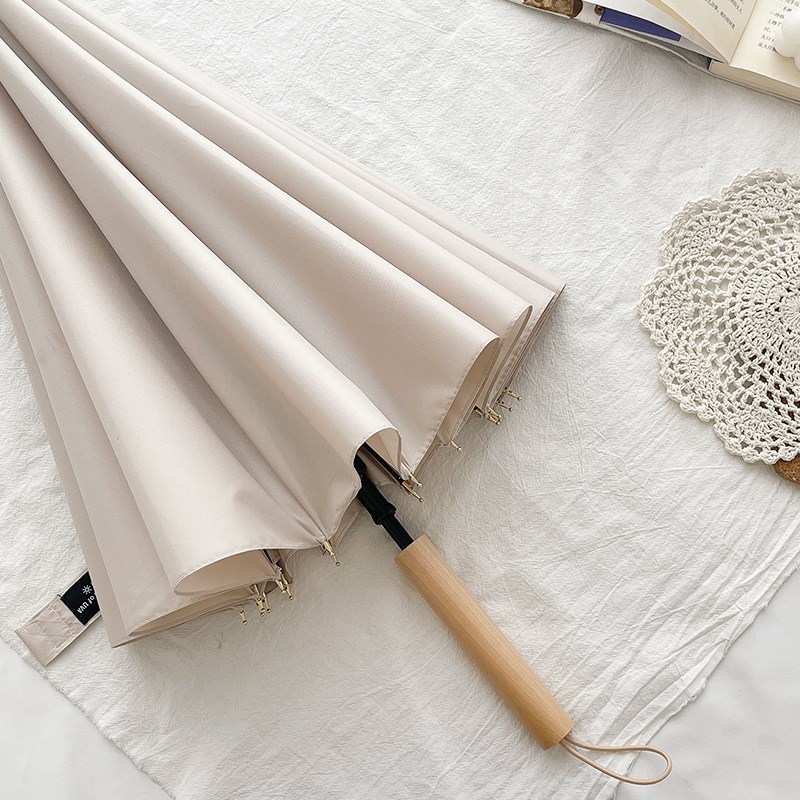 日系直柄雨伞加大16骨半自u动双人实木手动加厚结实抗风简约复古