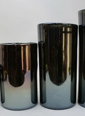 灰色直筒玻璃花瓶深冷电镀圆口插花水培花艺花器家居软装饰品摆件