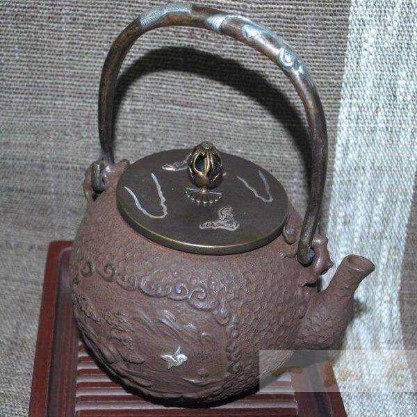 新品 镶银千波鸟日本铁壶 铜盖 日本南部 煮茶补铁软水 送铁壶垫