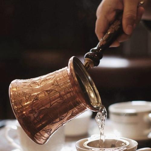 土耳其咖啡壶原装进口手工紫铜明火煮罐防热加厚挂耳手冲木柄防烫