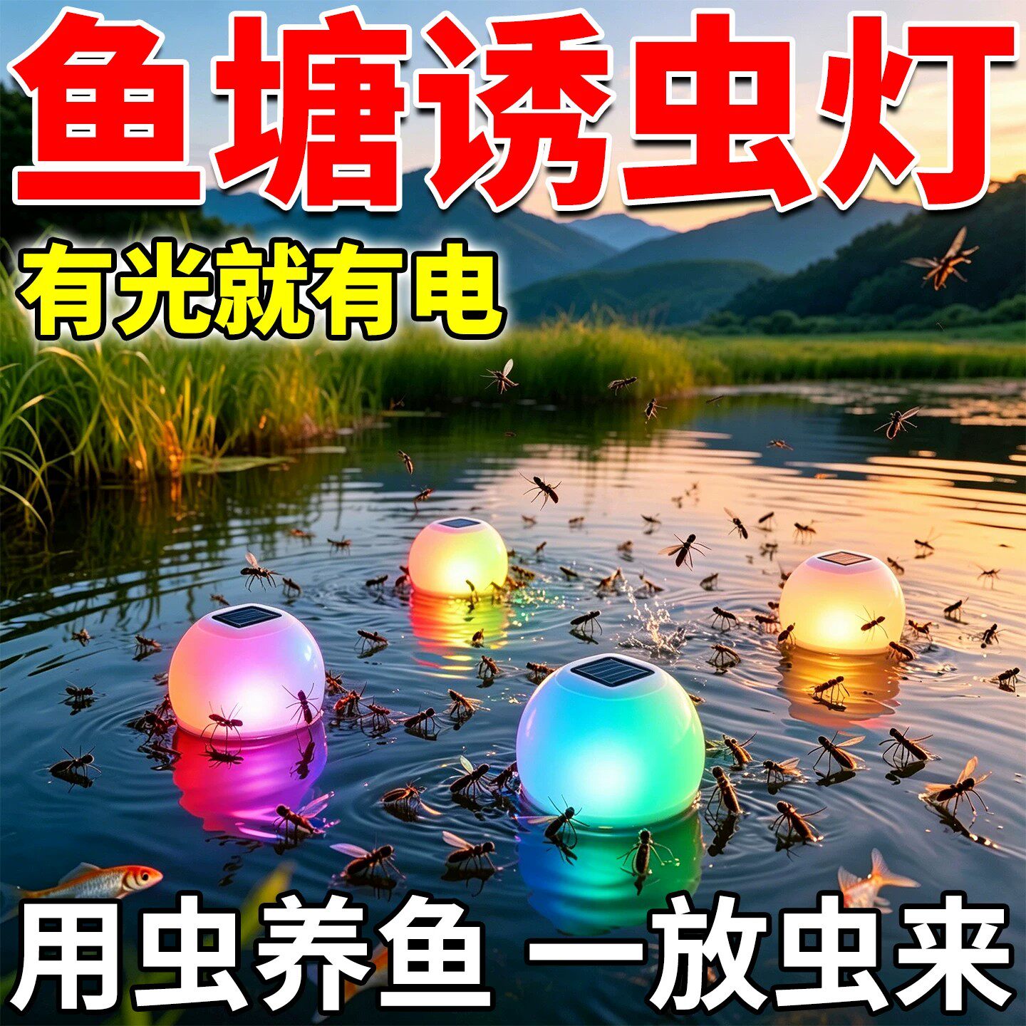 鱼塘太阳能防水诱虫灯高效引虫器