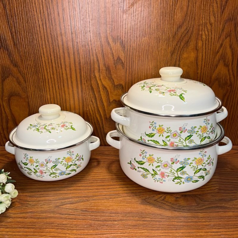 珐琅搪瓷三件套小奶锅煮s面锅汤锅儿童辅食锅猪油罐电磁炉燃气通